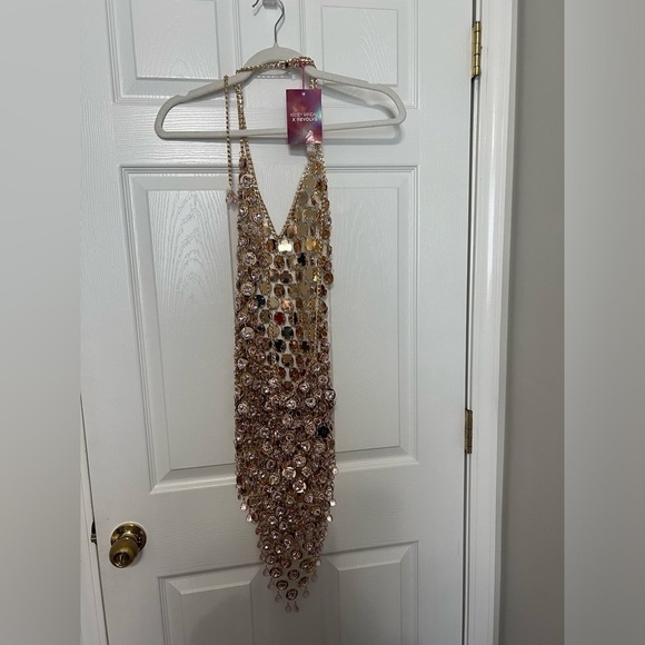 NEW Kelsey Randall x REVOLVE Kelsey Chainmail Dress in Pink & Gold - Picture 14 of 14